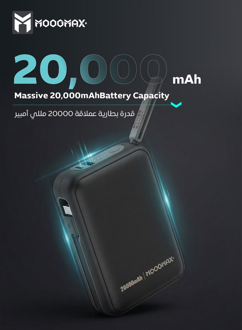 موجماكس باور بانك 20000 مللي امبير بشحن سريع 65 واط. بطاريه متنقله بكيبل شحن مدمج ومنفذين شحن (شاحن تايب سي & شاحن يو اس بي). شاحن متنقل صغير جدا بمؤشر شحن لنسبة الشحن. بطارية شحن بتعليقة. بنك طاقة بحماية ضد الجهد العالي والكهرباء الزائدة. بور بانك يسمح بحمله في الطائرات واثناء السفر. - Image 5